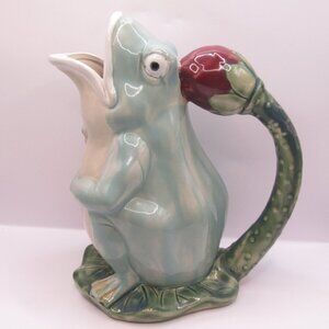 Majolica Ceramic Frog Pitcher